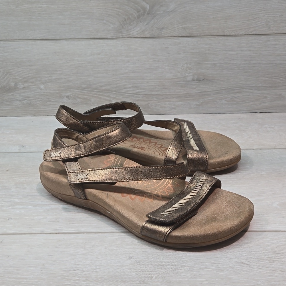 Aetrex Women Leather Hook&loop Sandals Flats shoes sz 38/7.5-8
